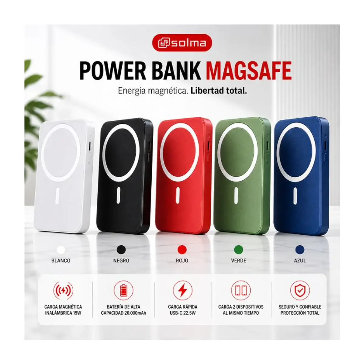 Power Bank Inalambrico Solma 20000mah Carga Rapida 22.5w 6