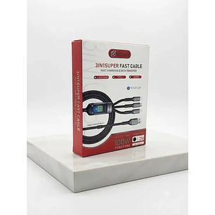  Cable De Carga 100w 3 En 1 Tipo C Lightning Micro Usb