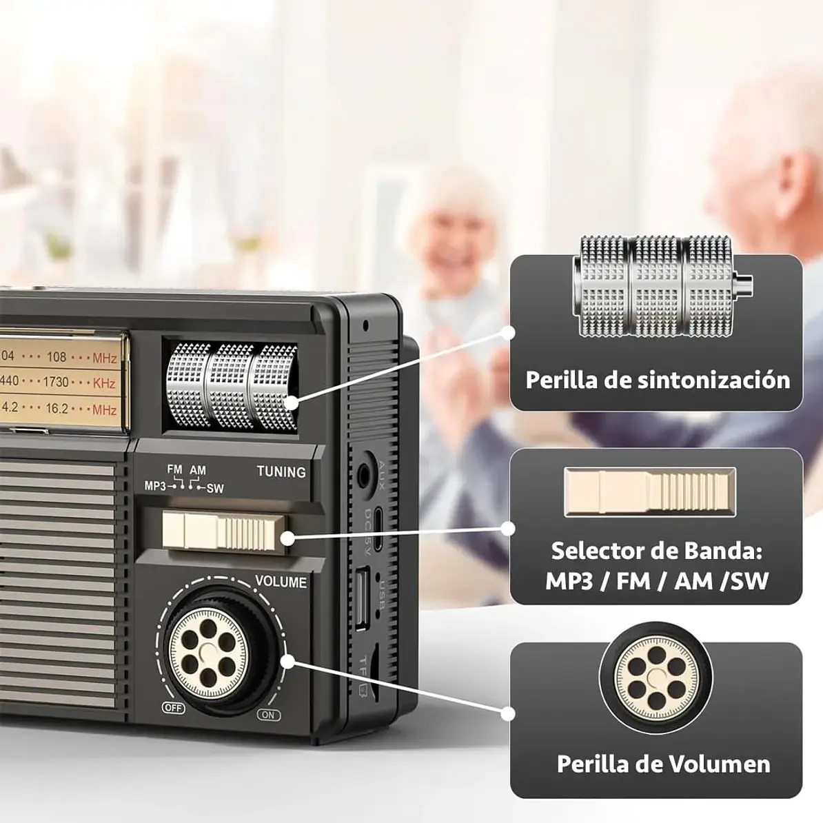 Radio Retro Solar Bluetooth AM/FM Modelo TS-969S Tasbel 3