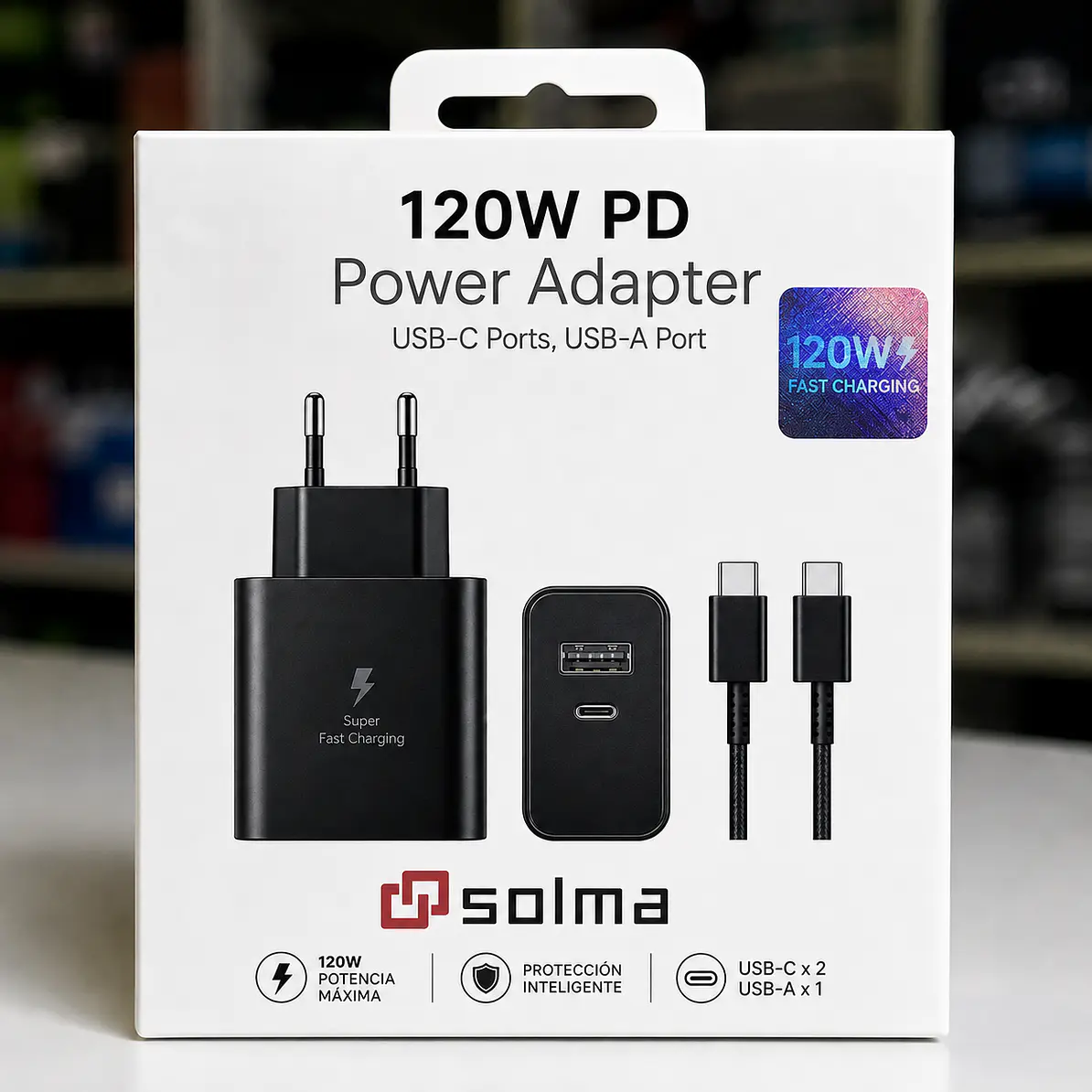 Cargador Solma 120w Carga Rapida Con Cable Tipo C Dual Port 1