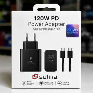 Cargador Solma 120w Carga Rapida Con Cable Tipo C Dual Port