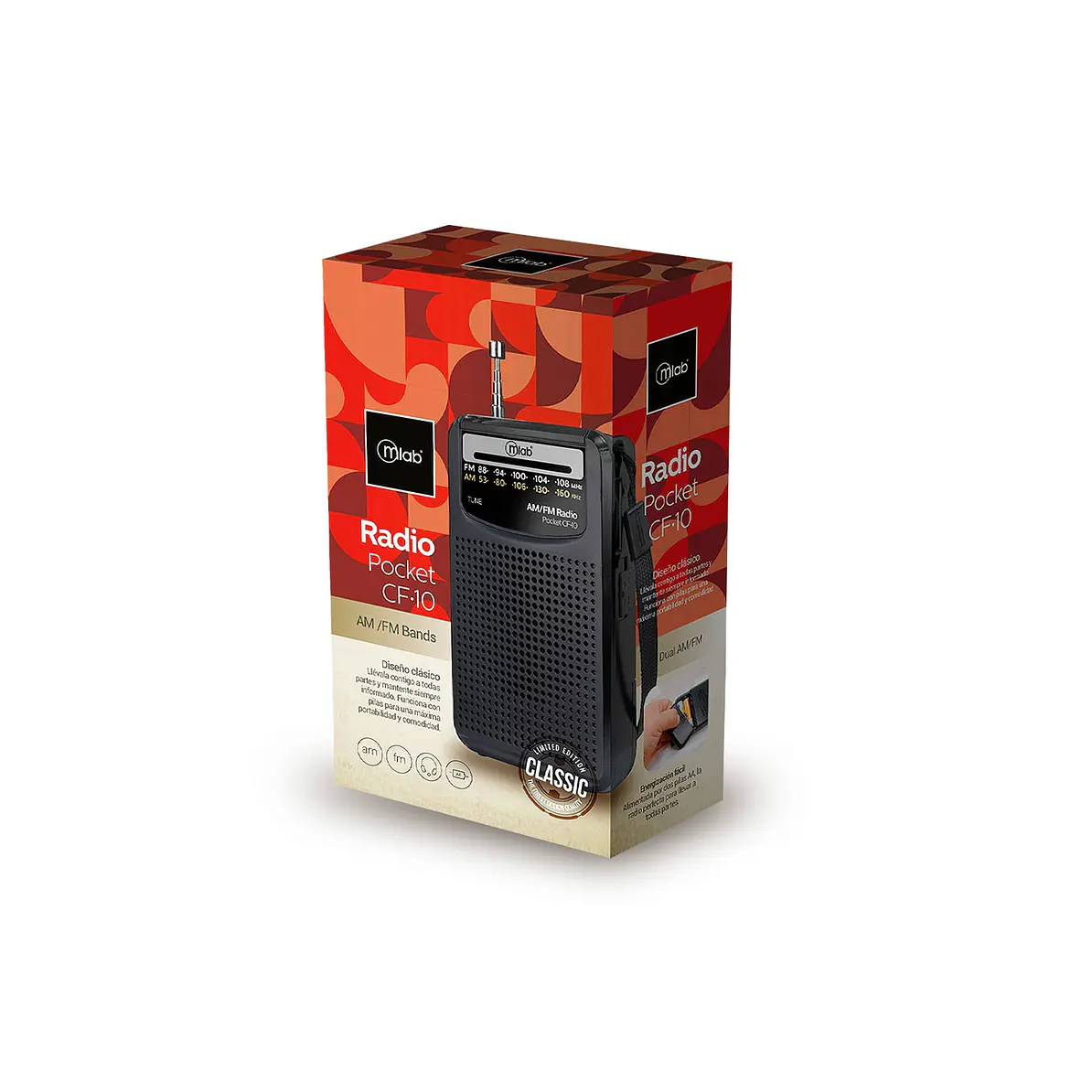 Radio Retro Portátil Pocket Cf-10 Fm/am Negro Mlab Black 2