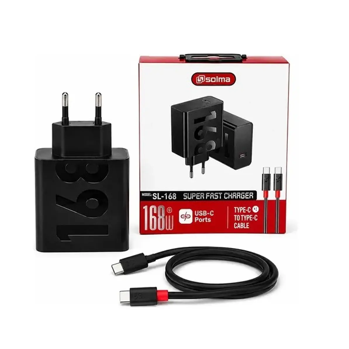 Cargador GaN Solma 168w Carga Rapida Con Cable Tipo C A C 1