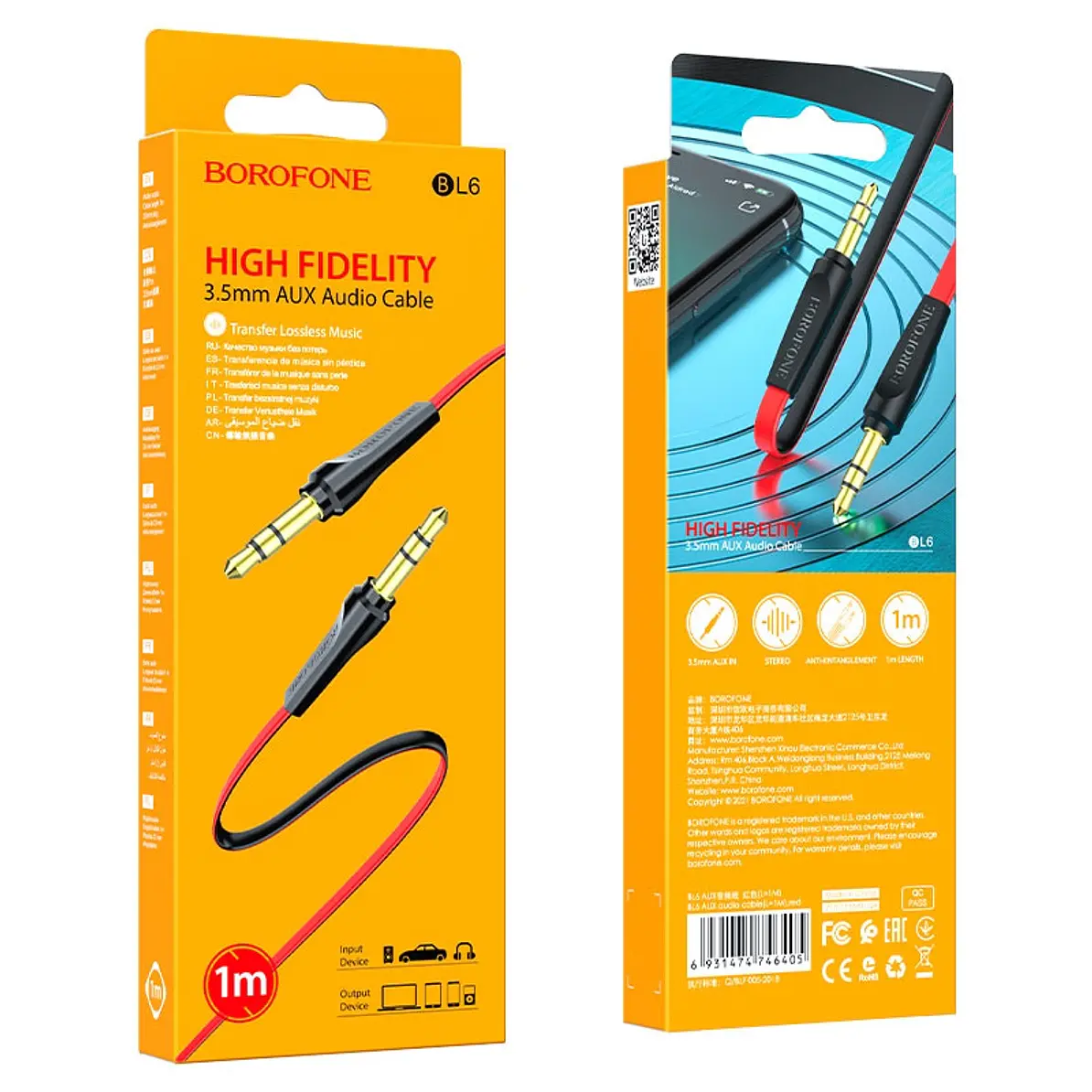 Cable Aux 3.5mm Borofone Bl6 Para Auto Y Audífonos 1 Metro 3