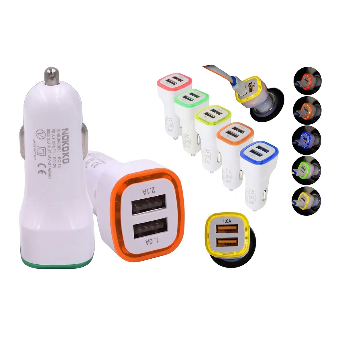 Cargador Dual para Auto con Luz LED - Carga Rápida 2.1A 1