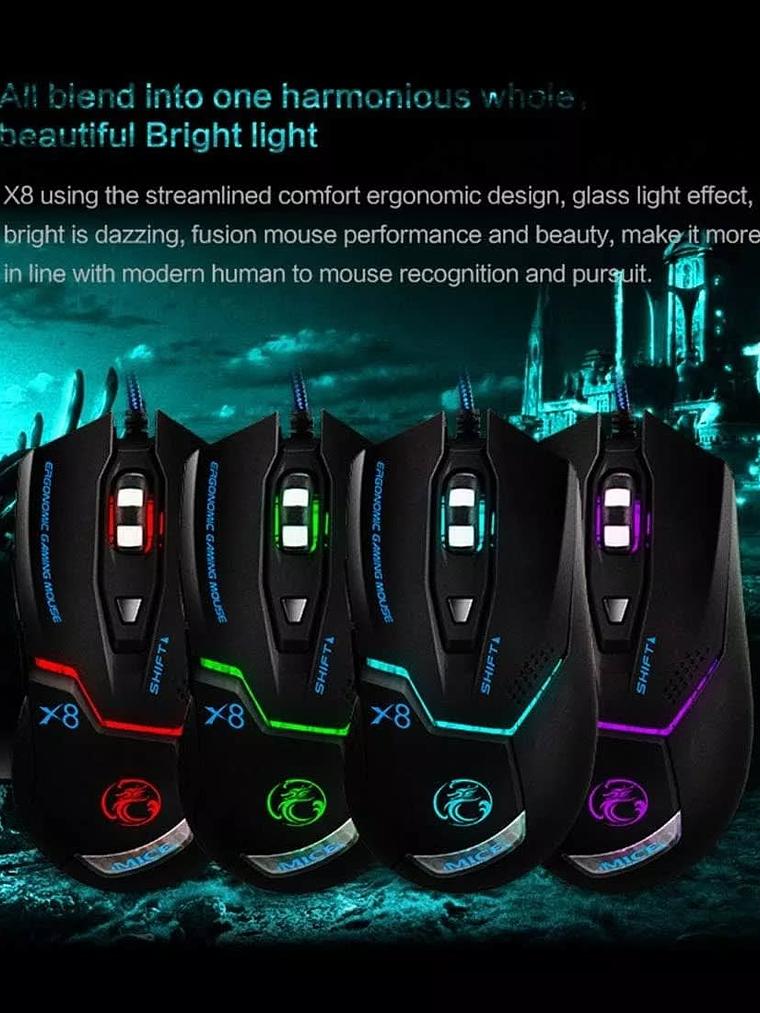 Mouse Gamer X8 Ergonomico Rgb 6000 Dpi Led Cable 1,8 Metros 6