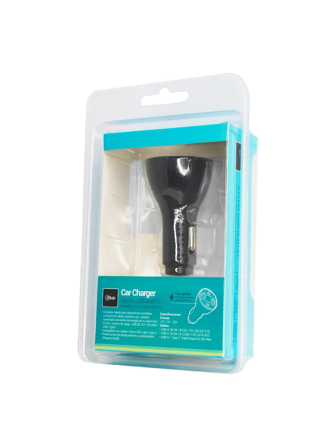 Cargador Para Auto 12V - 32V 4 Puertos USB 3.0 y PD Mlab 4