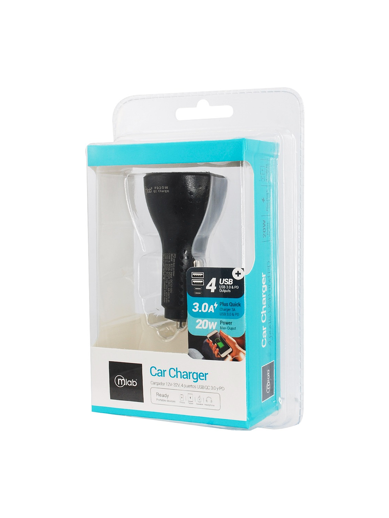 Cargador Para Auto 12V - 32V 4 Puertos USB 3.0 y PD Mlab 5
