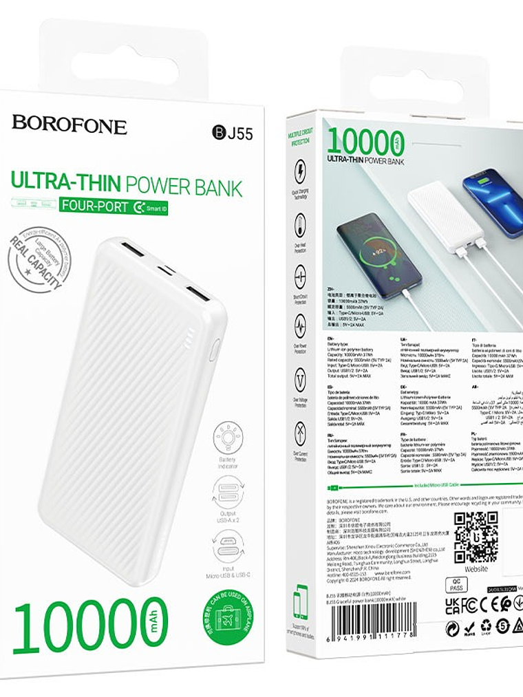 Bateria Portatil Carga Rapida 10000Mah Bj55 Borofone Whithe 2