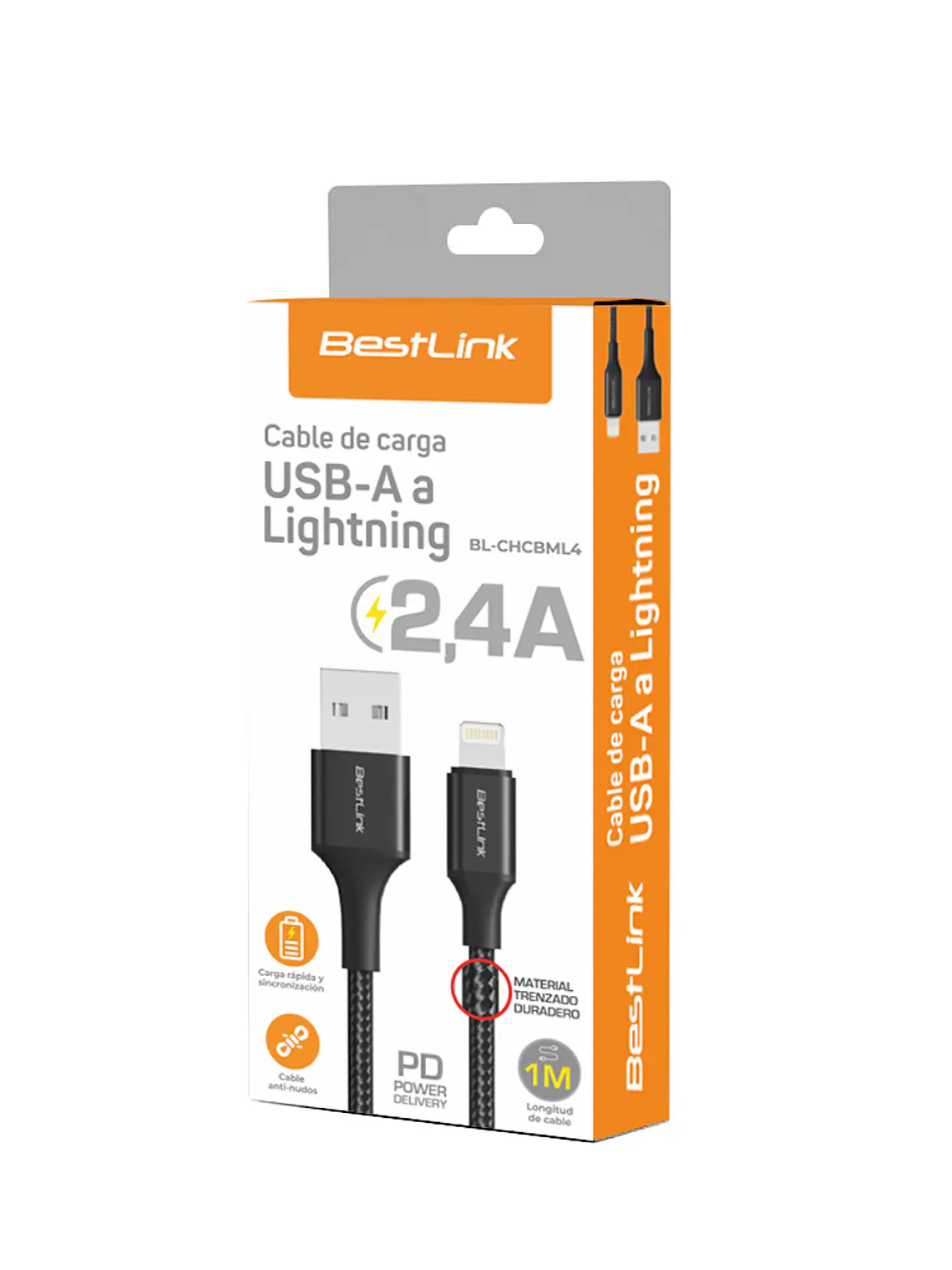 Cable de carga USB-A a Lightning 2,4A Trenzado BestLink 1