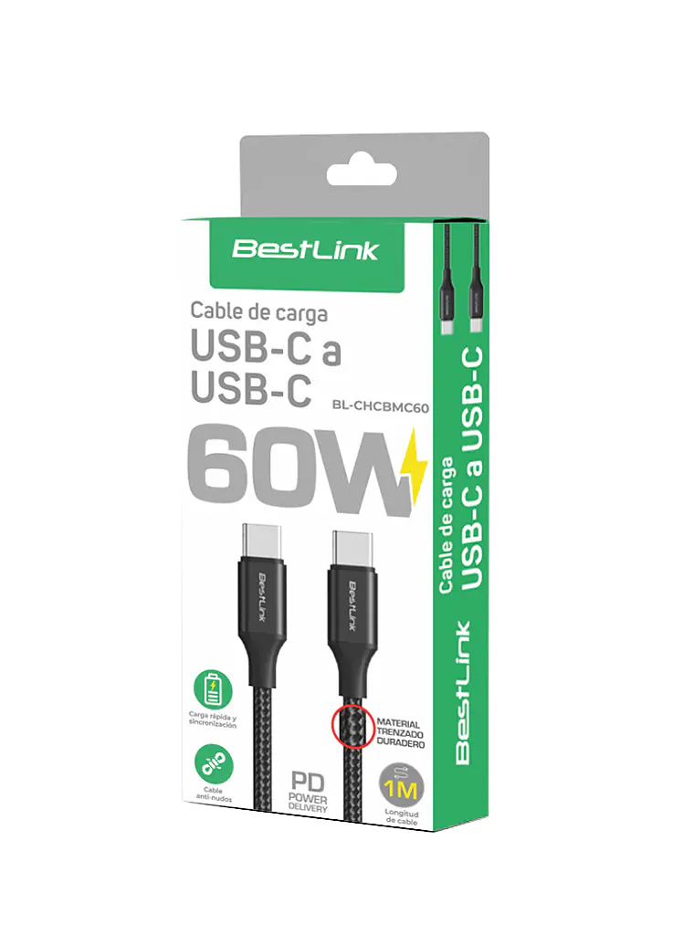 Cable de carga USB-C a USB-C 60W Trenzado BestLink 1