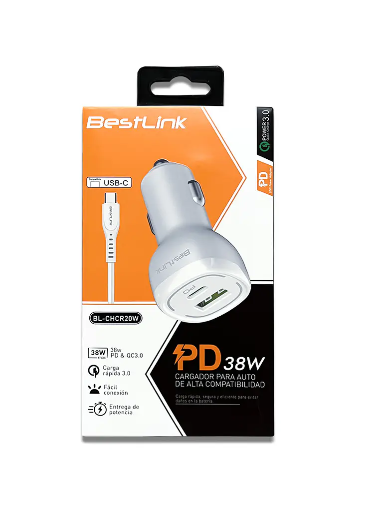 Cargador de Auto PD38W blanco BESTLINK 1