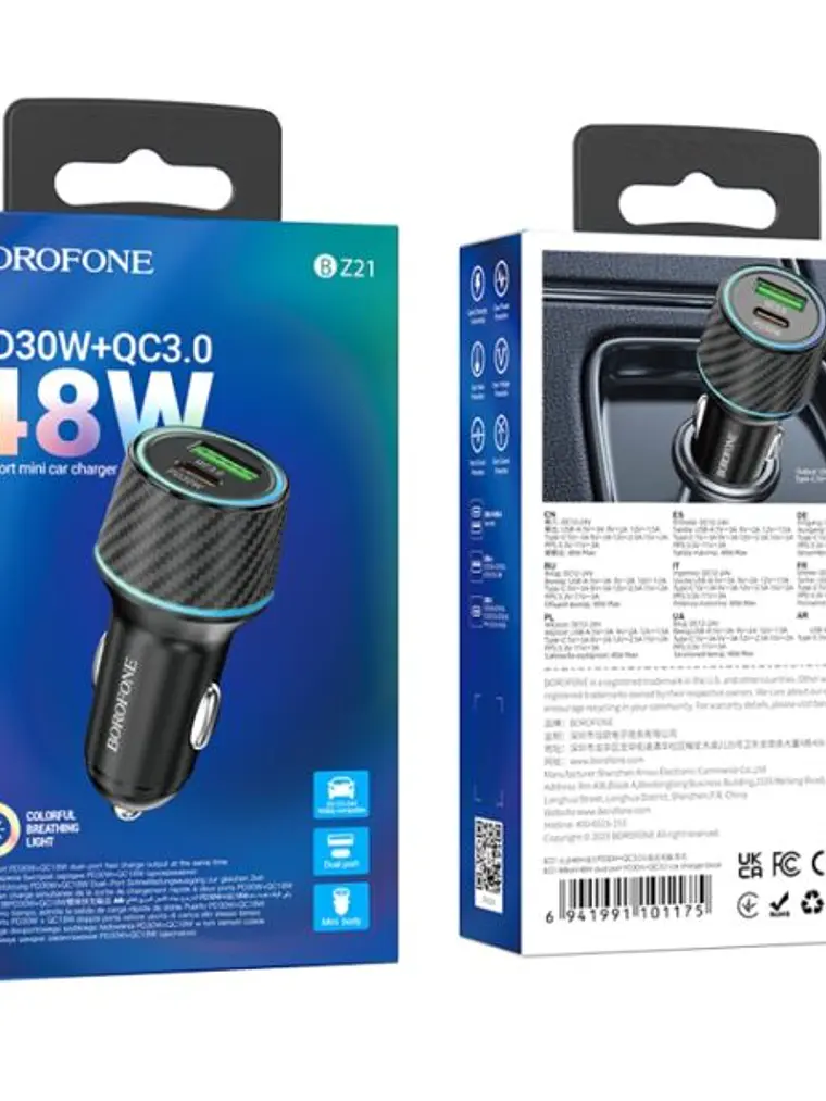 Cargador de Auto PD30W+QC3.0 48W BZ21 Borofone 1