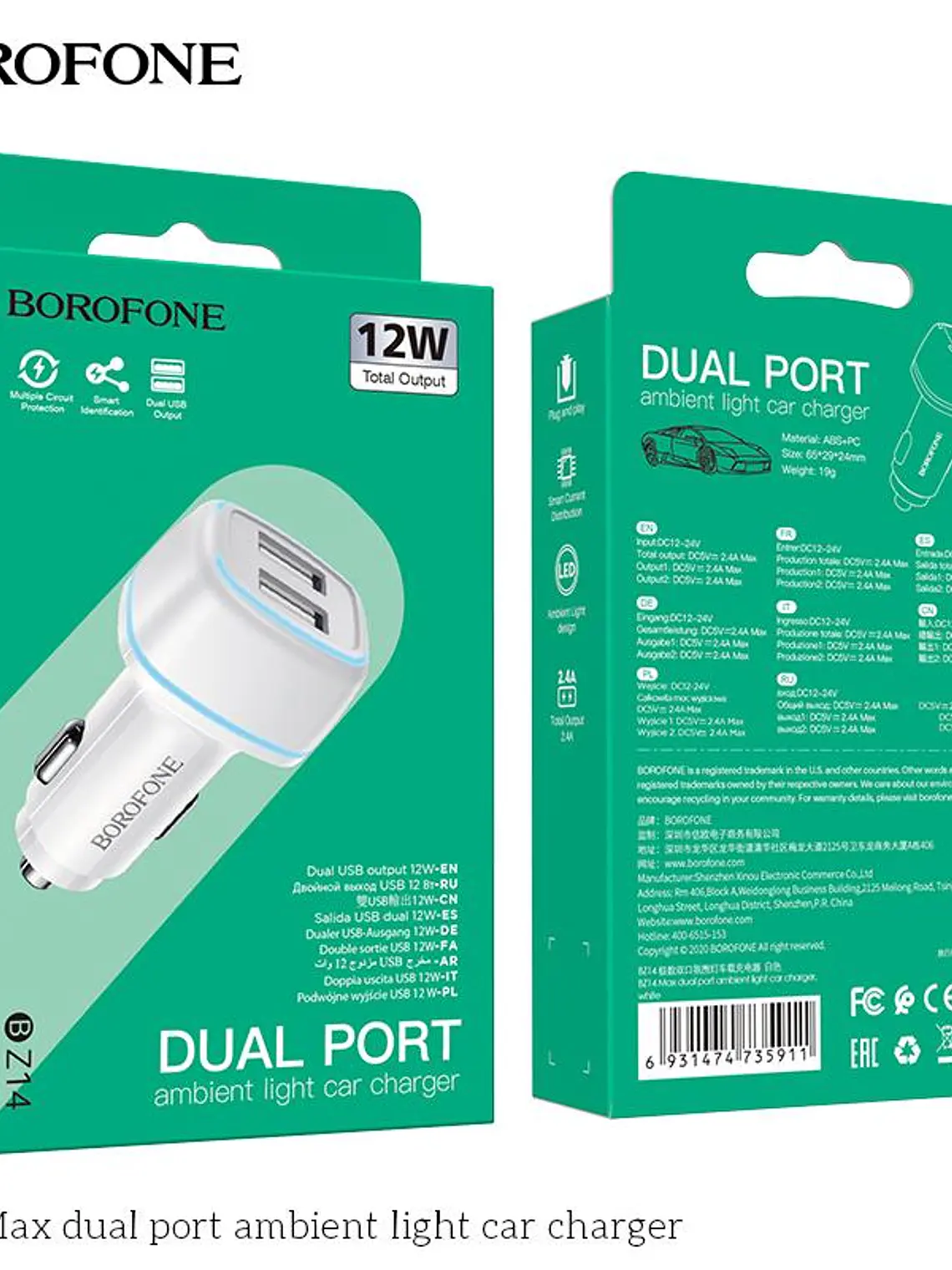 Cargador Usb Para Auto BZ14 Borofone Color Blanco 1