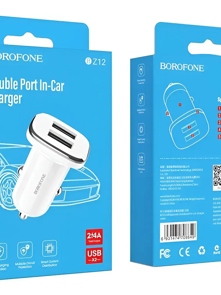 Cargador Para Auto BZ12 Borofone Color Blanco 1