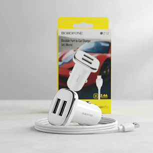Cargador + Cable Micro Usb Para Auto BZ12 Borofone Color Blanco