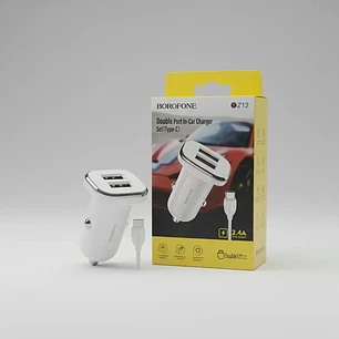 Cargador + Cable Tipo C Para Auto BZ12 Borofone Color Blanco