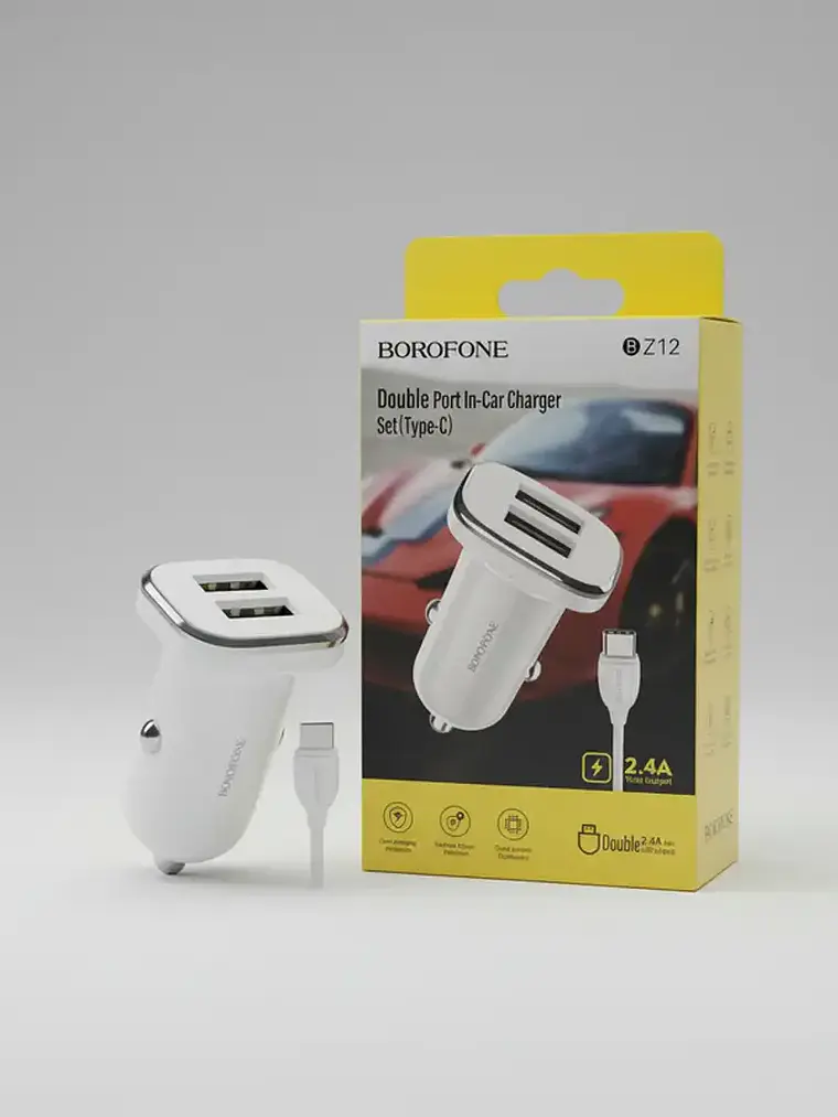 Cargador + Cable Tipo C Para Auto BZ12 Borofone Color Blanco 1