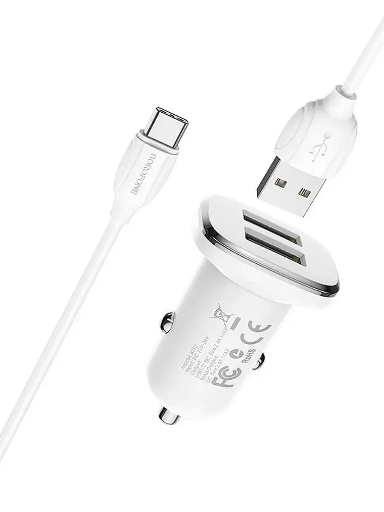 Cargador + Cable Tipo C Para Auto BZ12 Borofone Color Blanco 2
