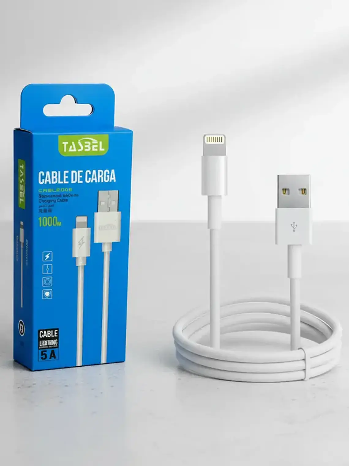 Cable Lightning de 1 Metro 5A Tasbel Color Blanco 2