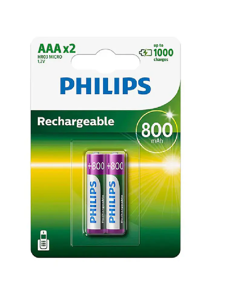  Pack de 2 Pilas Recargables Ni-Mh Ready AAA 800mAh Philips 1