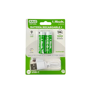 Pilas AA X2 Con Carga USB C de 3400mWh Ulink