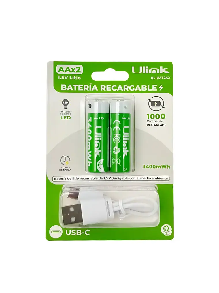 Pilas AA X2 Con Carga USB C de 3400mWh Ulink 1
