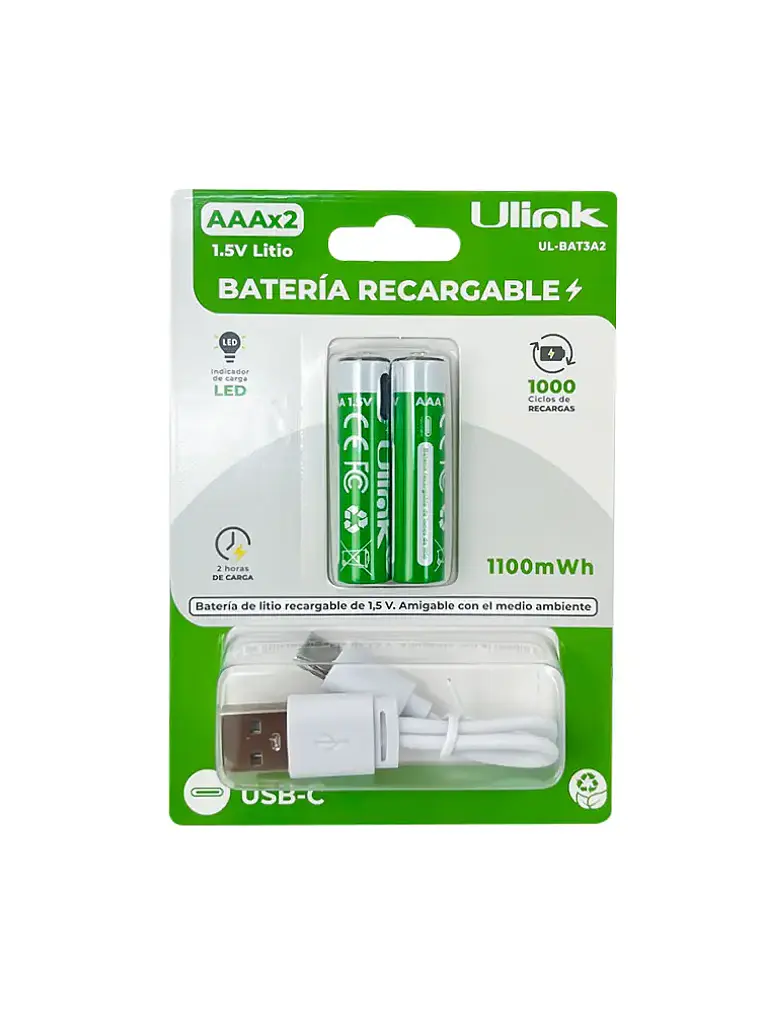 Pilas AAA X2 Con Carga USB C de 1100mWh Ulink 1