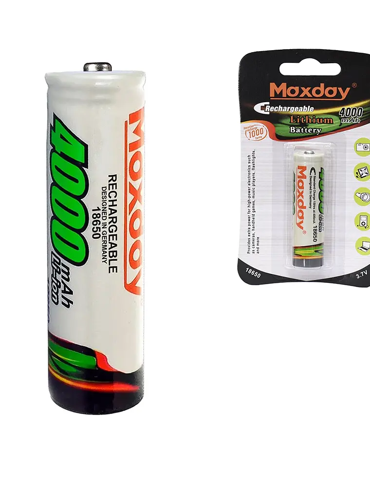 Batería Recargable Li-ion 18650 3.7V 4000mAh Maxday 1