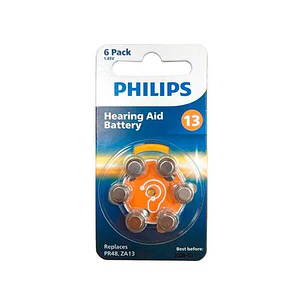 Microbatería Auditiva 1.45V, Pack 6 Unidades, Philips A13 Zinc Air - Plata