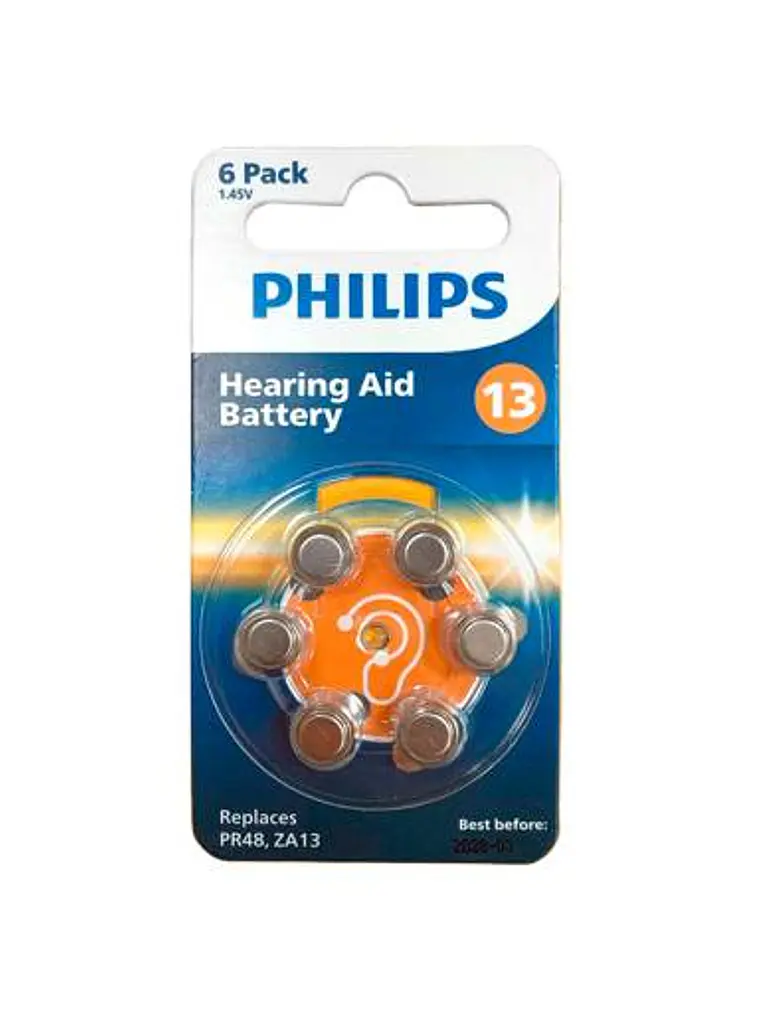 Microbatería Auditiva 1.45V, Pack 6 Unidades, Philips A13 Zinc Air - Plata 1