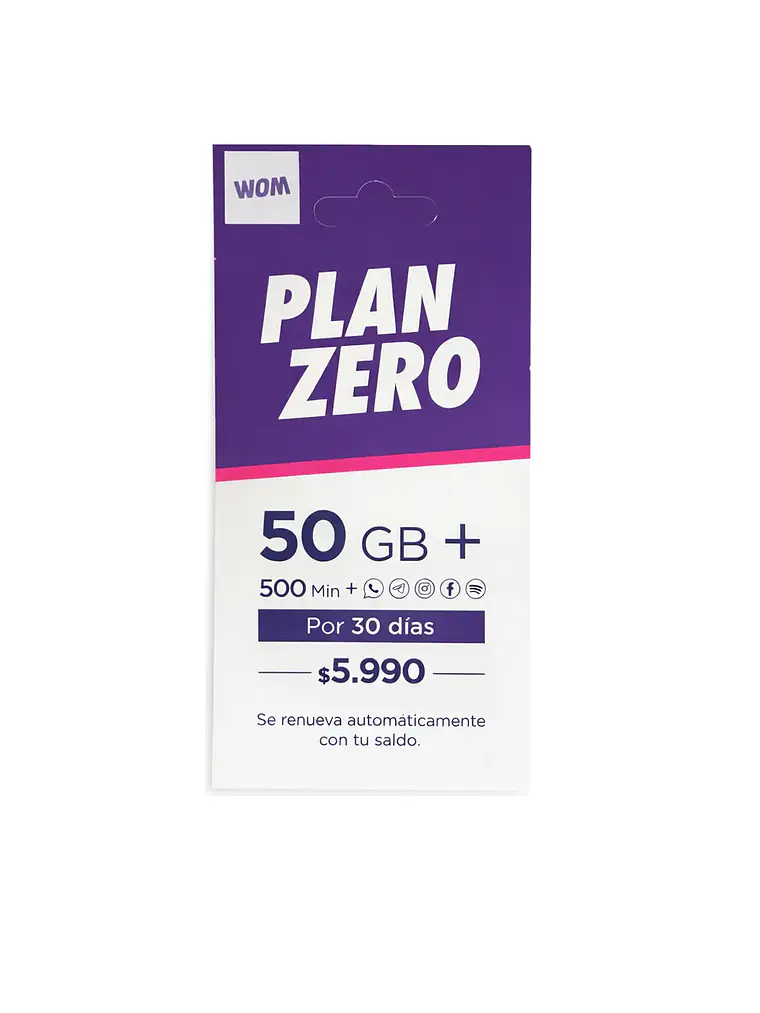 Chip Wom Plan Zero 50Gb + 500 Minutos 1