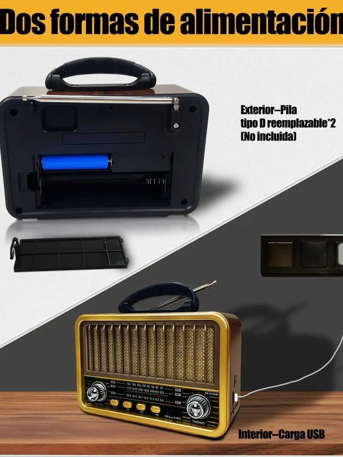 Radio Portatil Mini Retro Vintage Am/SW/FM Bluetooth Tasbel 3