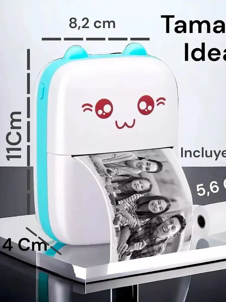 Mini Impresora Portátil Térmica Blanco y Negro BT Recargable 5