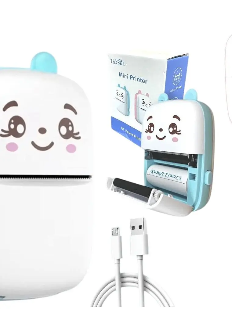 Mini Impresora Portátil Térmica Blanco y Negro BT Recargable 7