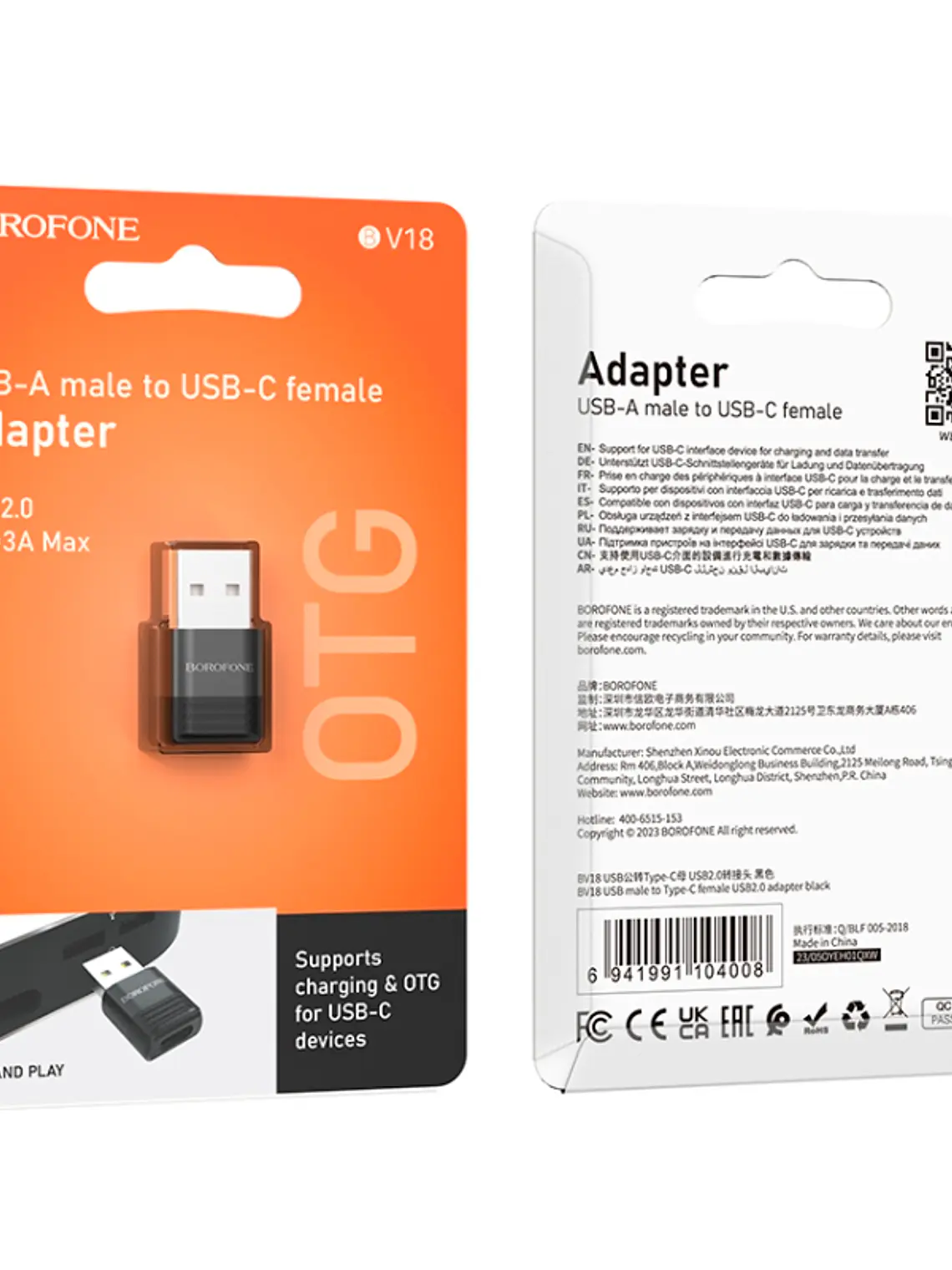 Adaptador USB a Type C 2.0 BV18 Borofone 1