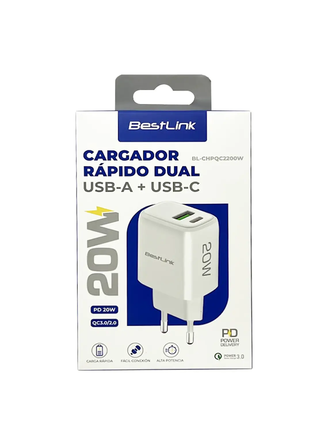 Cargador Carga Rápida 20W Dual USB-A + USB-C BestLink 1