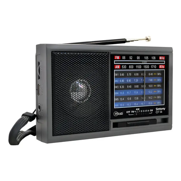 Radio Portátil Analógica Mlab Sintony Cf-14 8 Bandas Am Fm Sw1 Sw2 Recargable Gris Oscuro 1