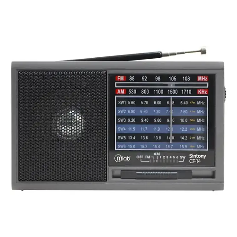 Radio Portátil Analógica Mlab Sintony Cf-14 8 Bandas Am Fm Sw1 Sw2 Recargable Gris Oscuro 2