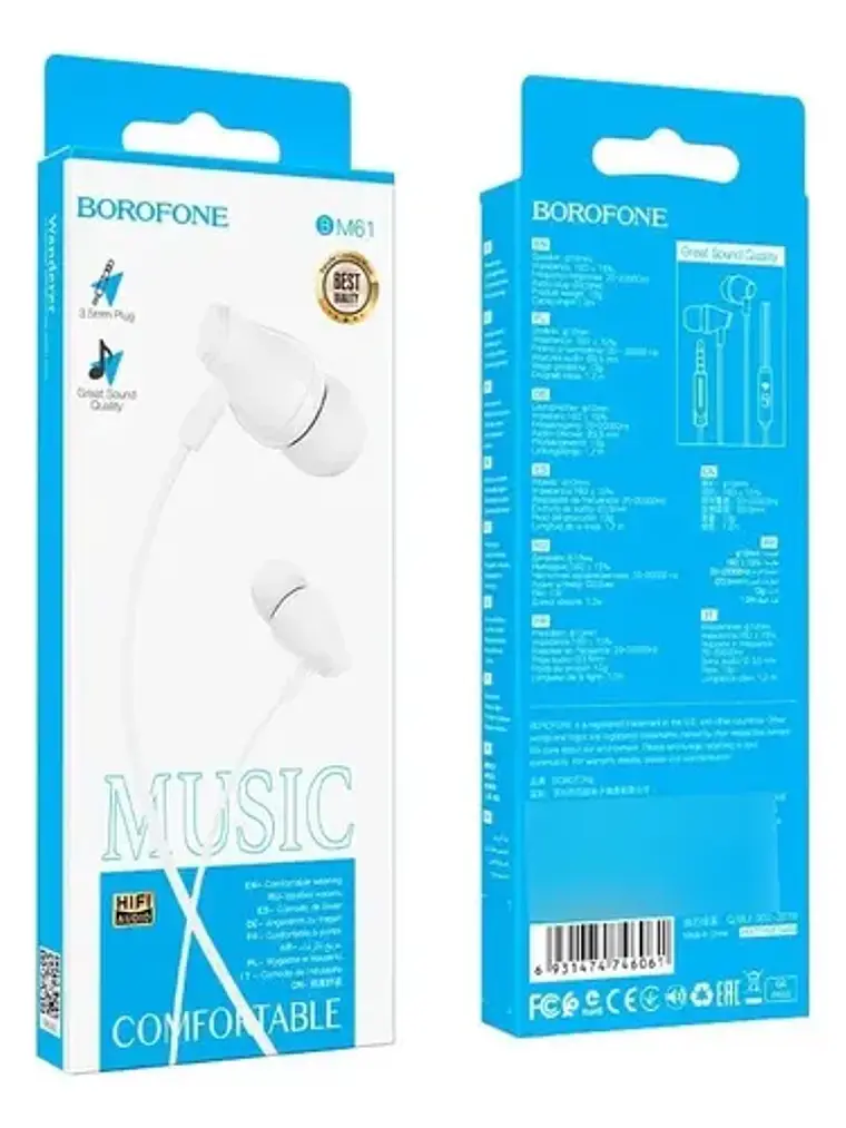 Audifonos In Ear Jack 3.5mm Bm61 Borofone - Color Blanco 2