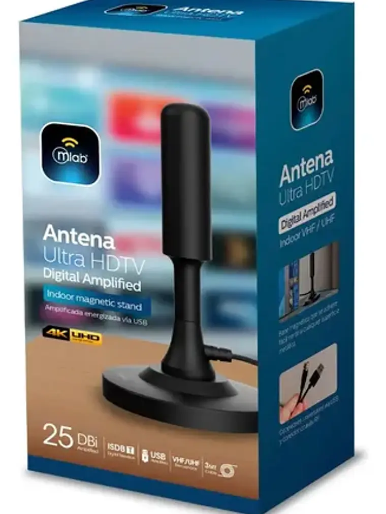 Antena Tv Digital Hdtv Amplificada 25dbi Interior Usb 2