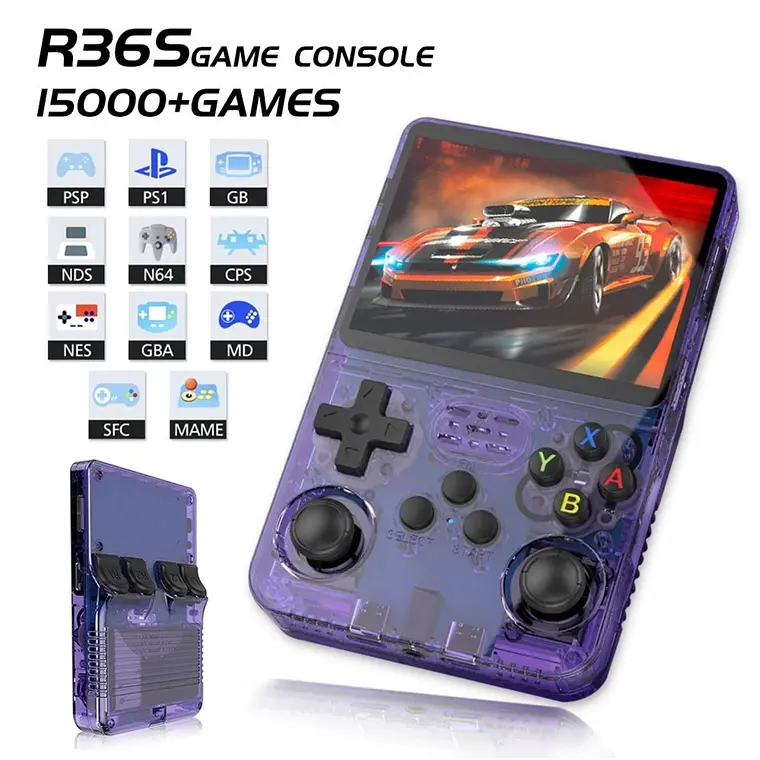 Consola Retro Portátil R36S 64GB – Edición Morado Transparente 2