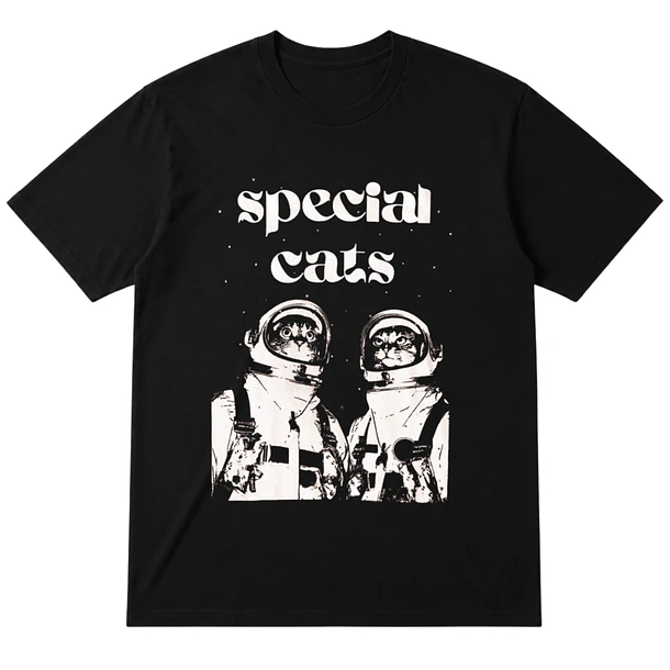 Polera Gatos Espaciales - Negro Unisex