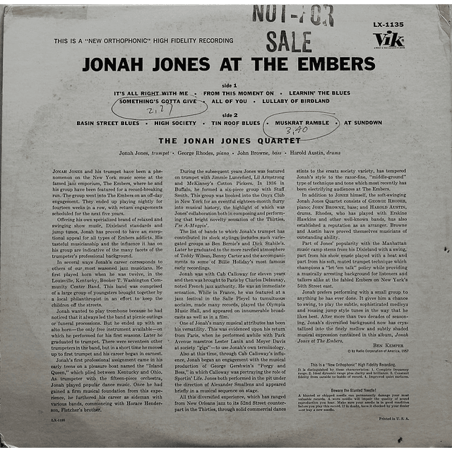 Vinilo Usado The Jonah Jones Quartet - Jonah Jones At The Ambers