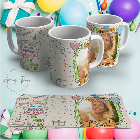 Caneca Aniversario Colorida com foto
