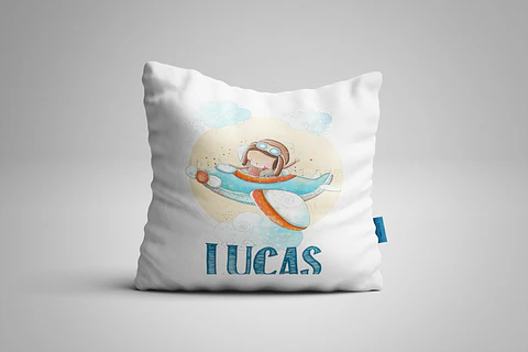 Almohada con el nombre del avión 
