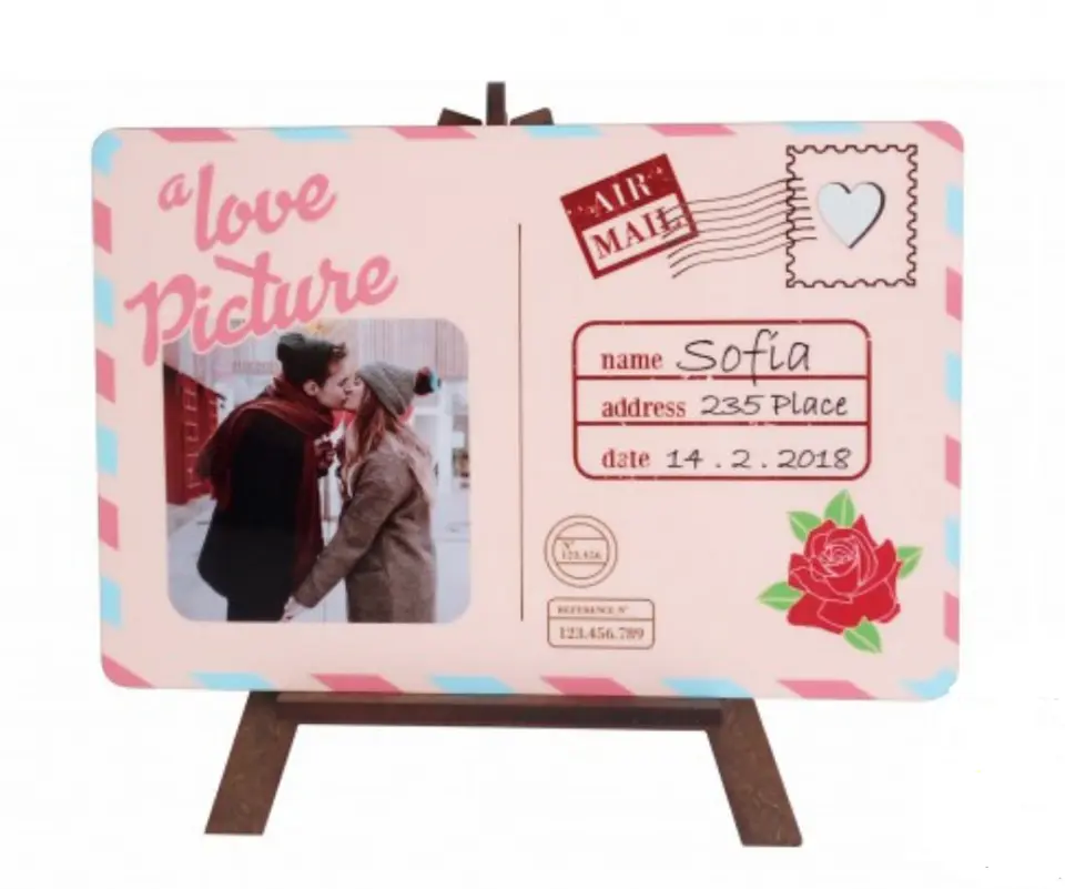 Postcard + Easel with MDF Heart 1