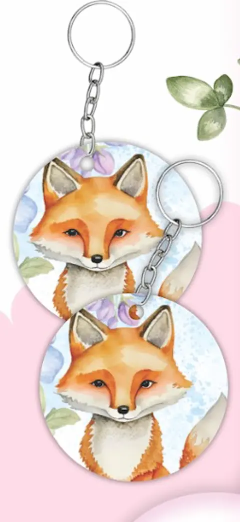 Round MDF Keychain - Fox