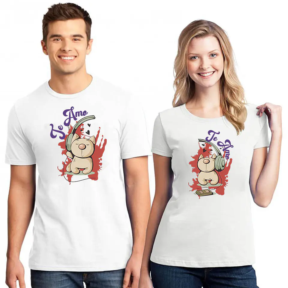 T-shirt  Te amo Gato Fone  ( Dupla)  1