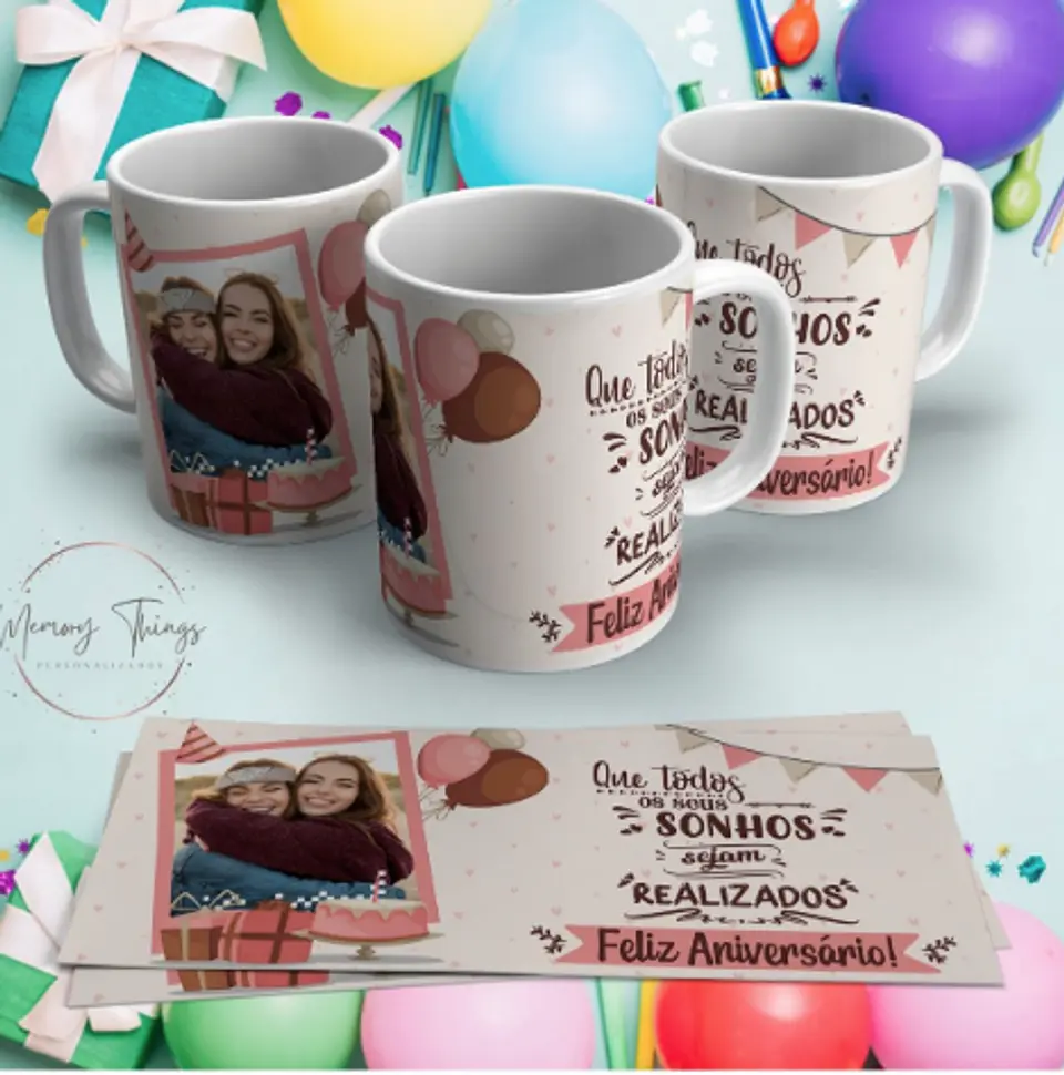 Caneca Aniversario Colorida com foto 2